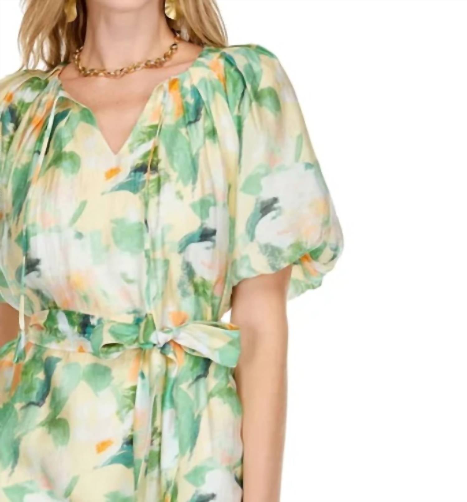 Jade - Pleated Puff Sleeve Dress