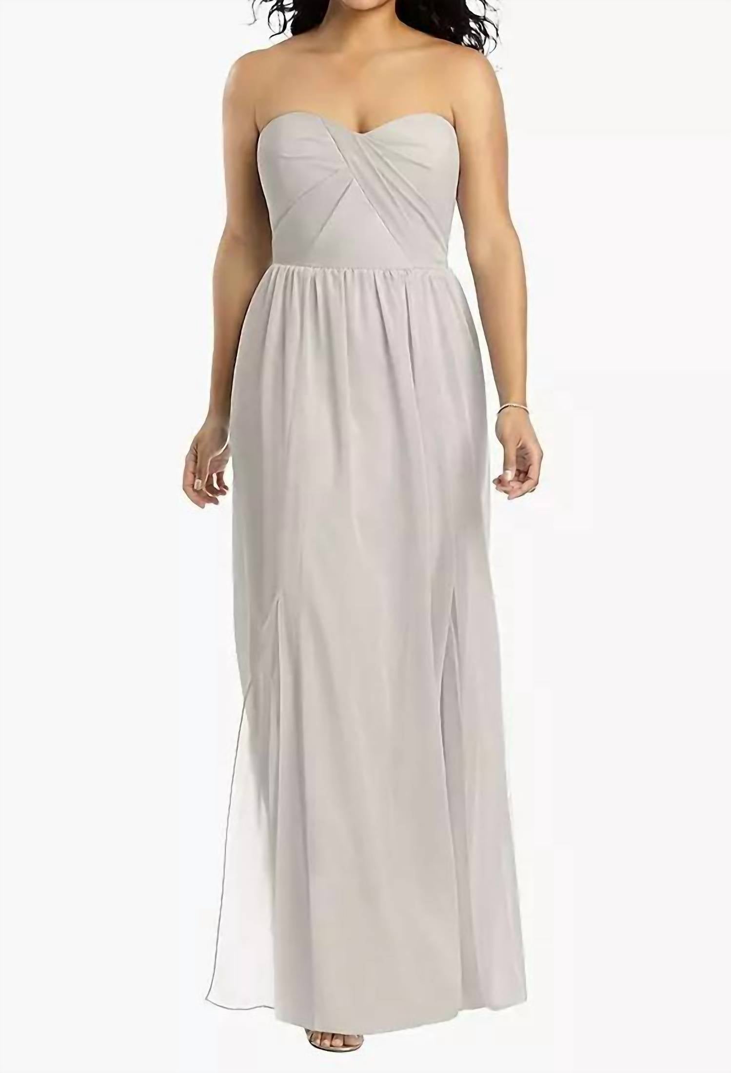 Dessy - Strapless Draped Bodice Maxi Dress With Front Slits