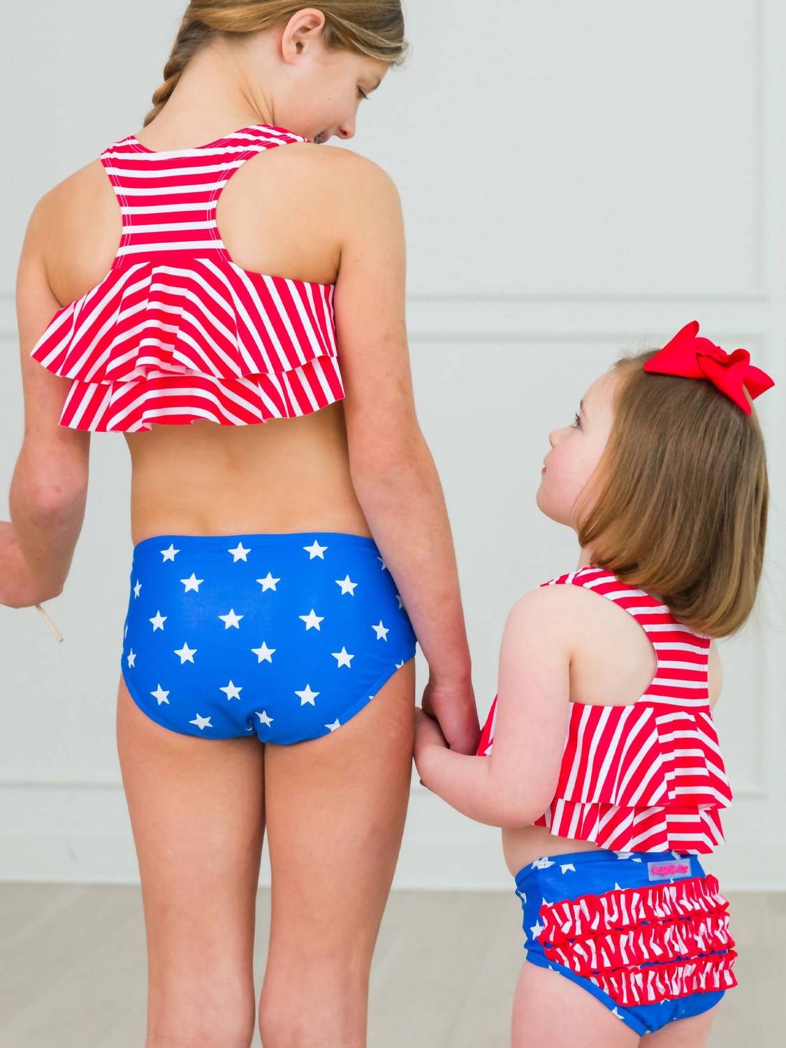 Rufflebutts - Girl's Shimmer Stars & Stripes Flounce Bikini 2-piece Swimsuit