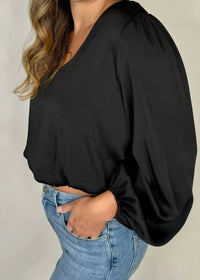 Kld. Signature - Long Sleeve Washed Satin Bubble Hem Blouse