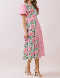 TCEC Bold Mixed Floral Pattern Midi Dress in pink - women's dress - alternate view