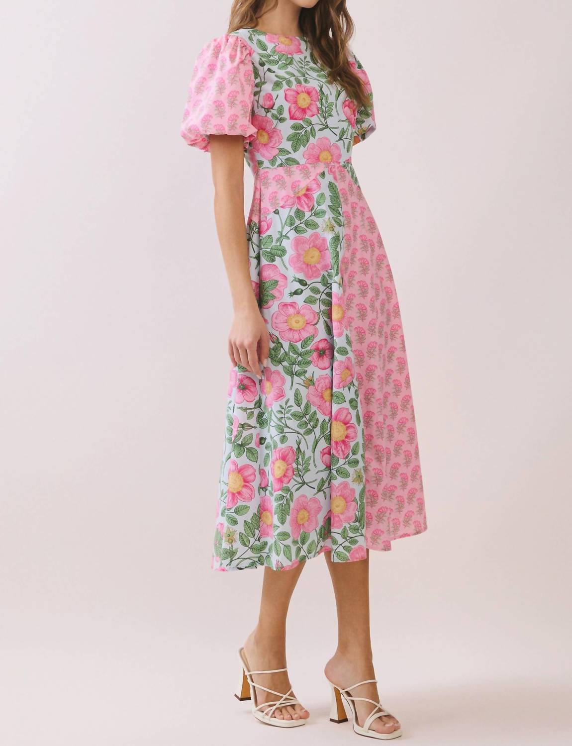 TCEC Bold Mixed Floral Pattern Midi Dress in pink - women's dress - alternate view