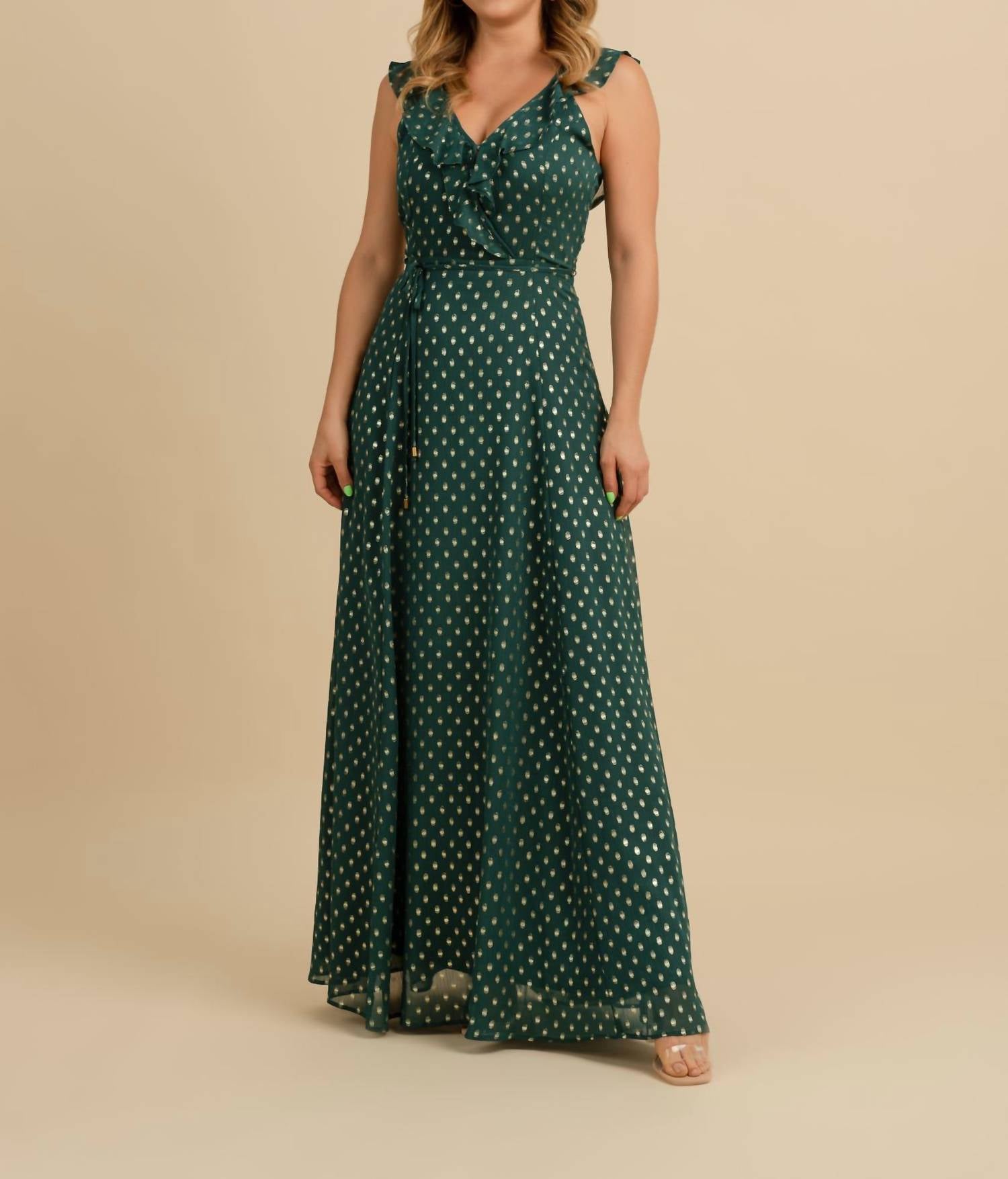 Fate - Foil Polka Dot Ruffle Neck Maxi Dress