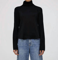 SIMKHAI Mateo Long-sleeve Turtleneck Combo Top in black - women's long sleeve top
