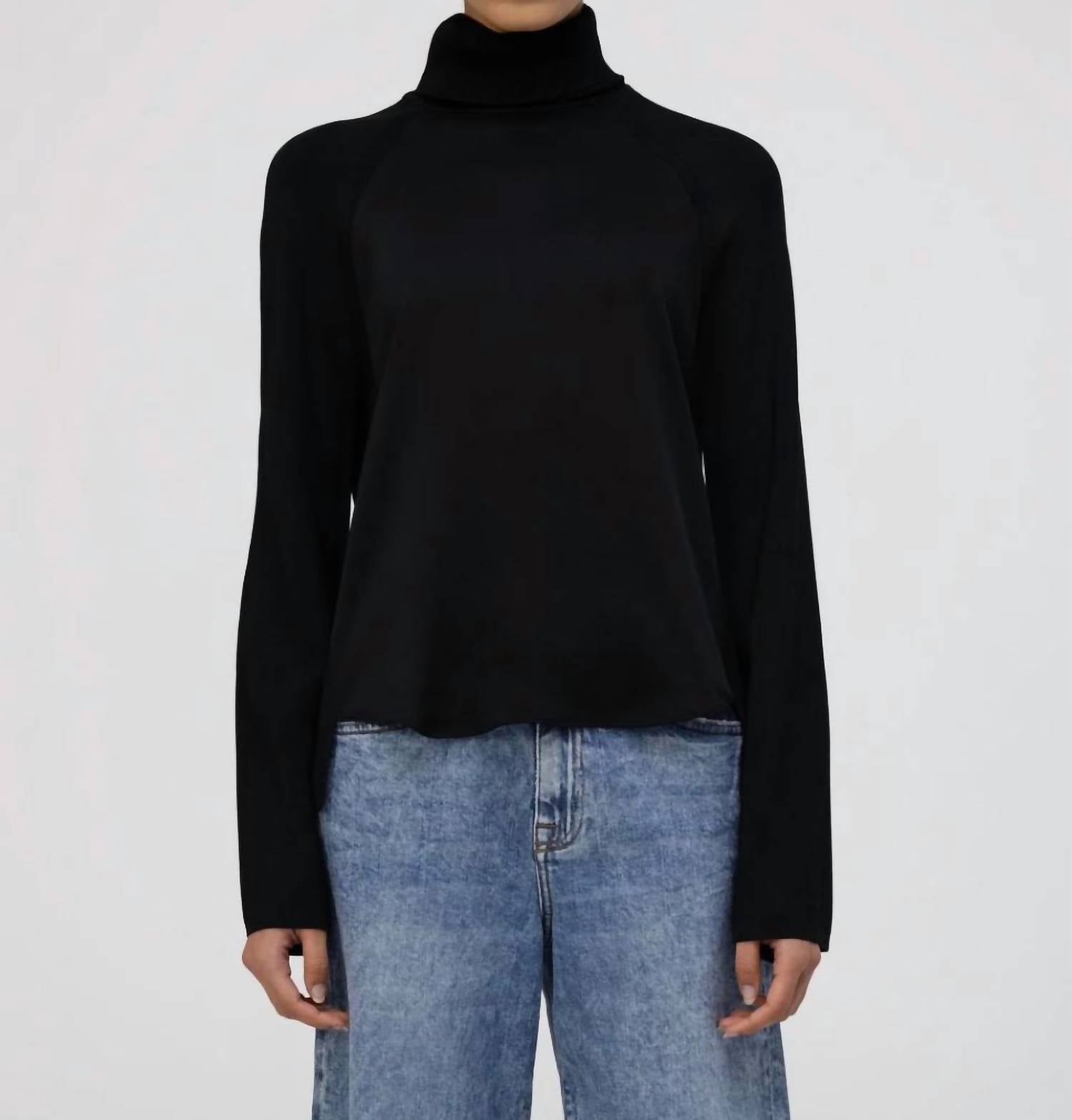 SIMKHAI Mateo Long-sleeve Turtleneck Combo Top in black - women's long sleeve top