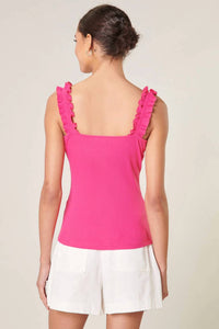 Sugarlips - Ruffle Strap Ribbed Knit Tank Top