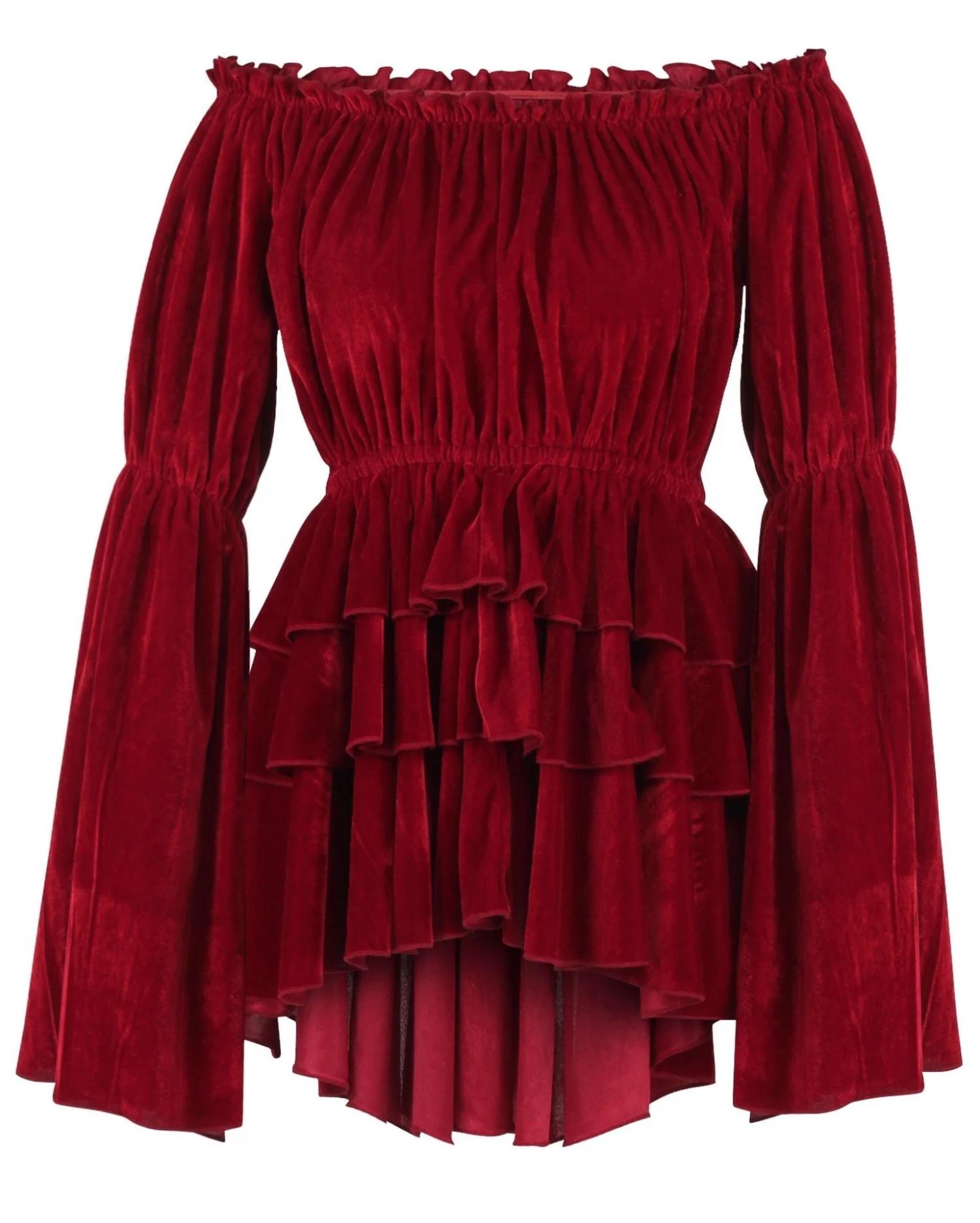 Daisy Corsets Women's Velvet Ruffle Dress in burgundy - women's dress