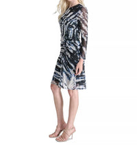 DKNY Women's Printed Side-ruched Sheer-sleeve Mesh Dress in blue cream - women's dress - alternate view