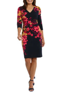 London Times - Floral Print 3/4 Sleeve Sheath Dress