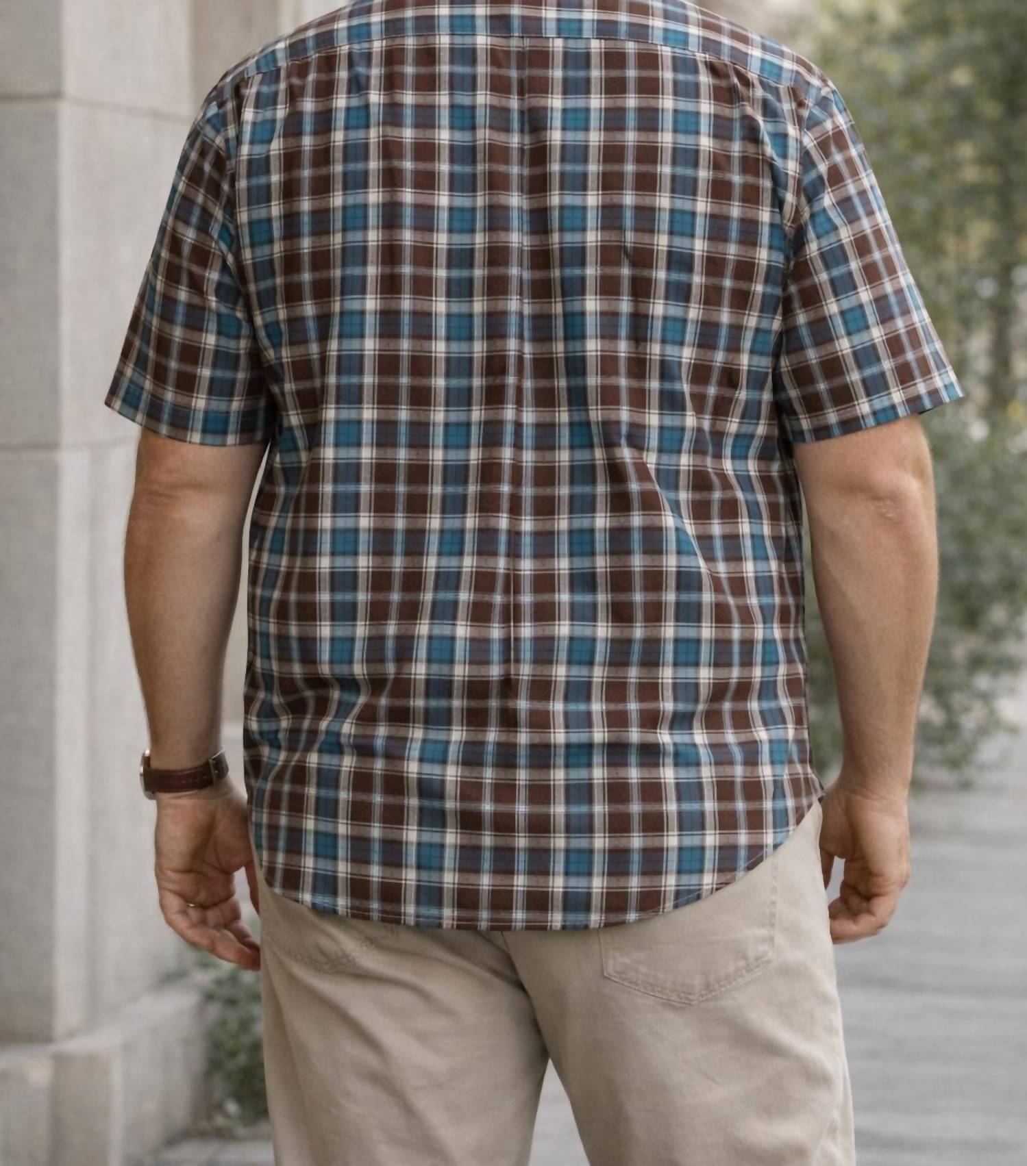 R-Options Classic Plaid Short Sleeve Button Down Shirt in multi color - men's t-shirt - view 4
