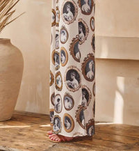Jade By Jane - Vintage Portrait Print Wide Leg Pants