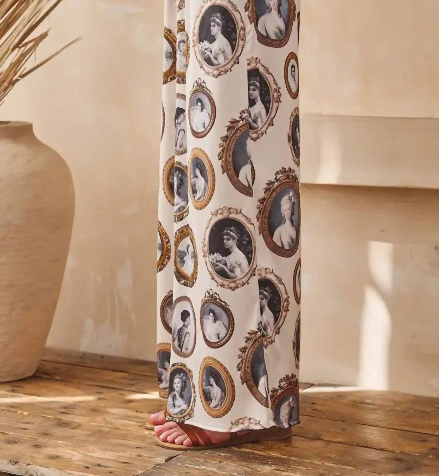 Jade By Jane - Vintage Portrait Print Wide Leg Pants