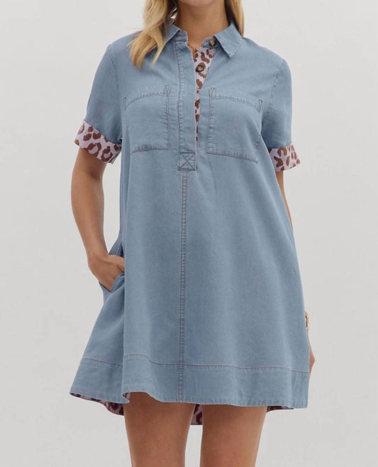 Entro - Leopard Accent Collared Mini Dress