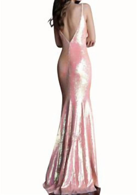 Jovani - V Neck Sequinned Gown