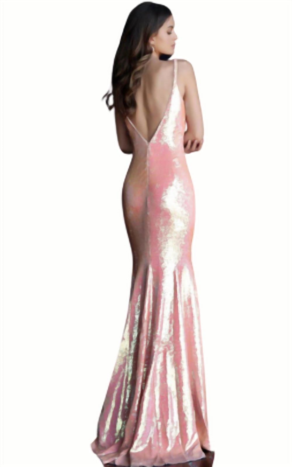 Jovani - V Neck Sequinned Gown