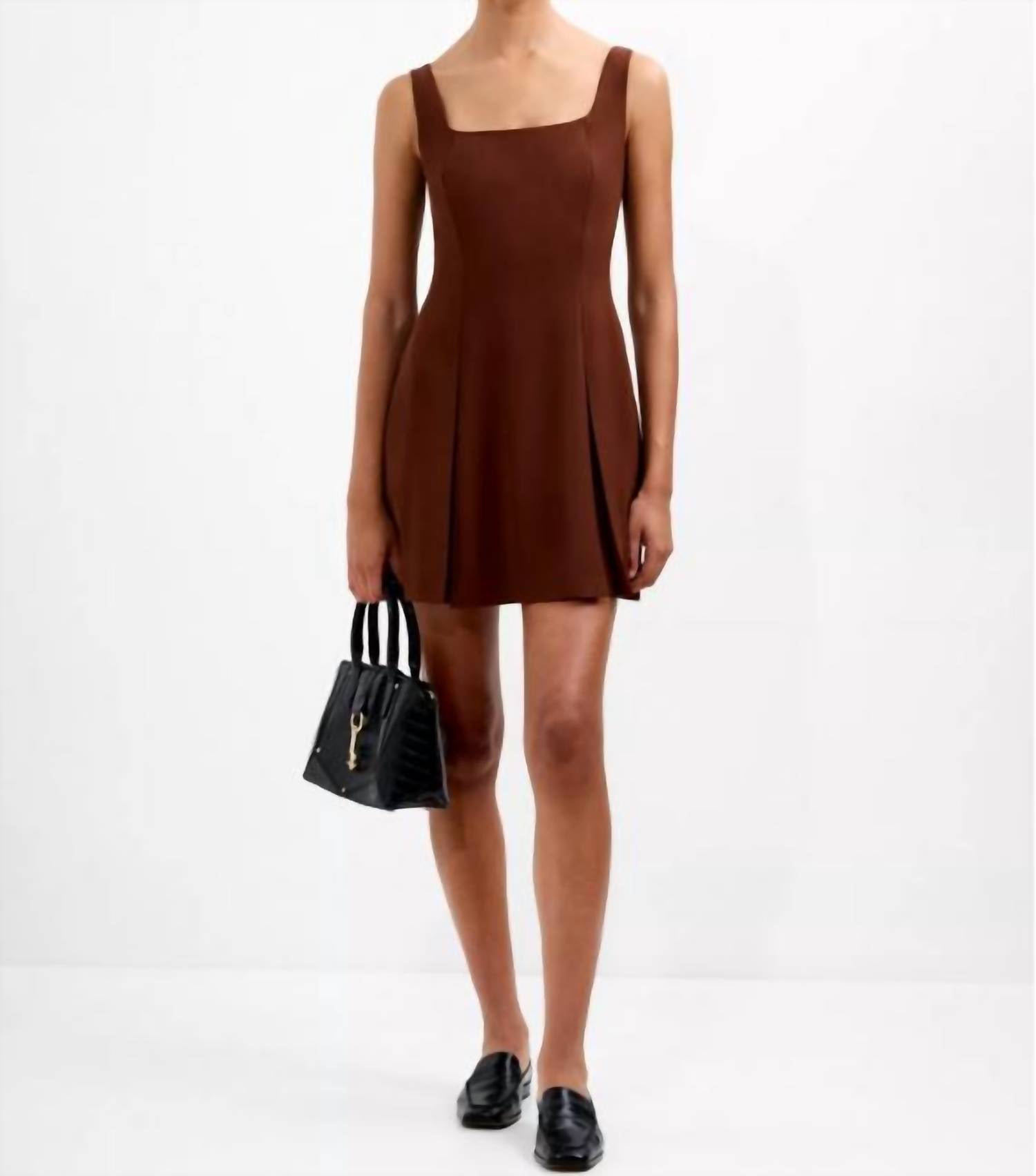 FRENCH CONNECTION Square Neck Inverted Mini Dress in chocolate - women's dress