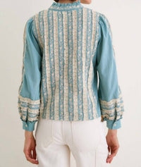 Sea - Kirsten Embroidered Lace Stripe Long Sleeve Top