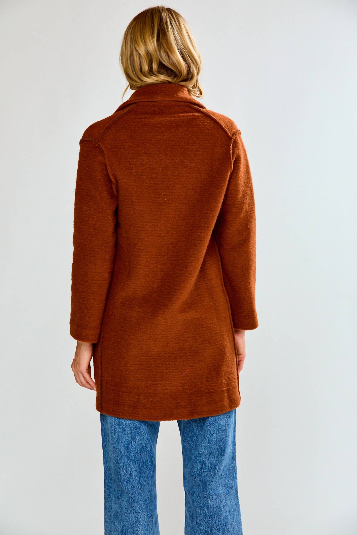 SARA CAMPBELL Chloe Dropped Shoulder Coat in chestnut - women's jacket - alternate view