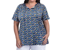 On The Plus Side - Printed Short Sleeve Ruffle and Tie Top - Plus