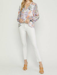 Entro - Floral Pleated Sleeve Blouse