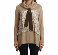Ryu - Lace Ruffled Cowl Neck Sweater
