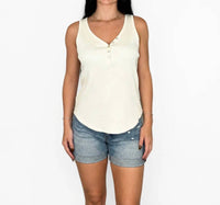Mb By Tribal - Ribbed Henley Button Front Sleeveless Top