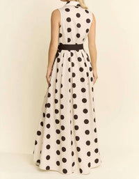 Jade By Jane - Polka Dot Button Down Belted Sleeveless Shirt Dress