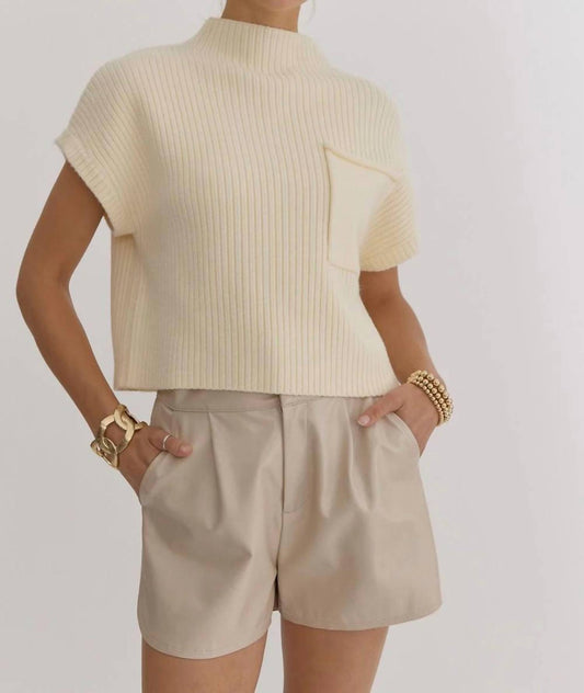 Entro - Ribbed Knit Sweater Top With Pocket