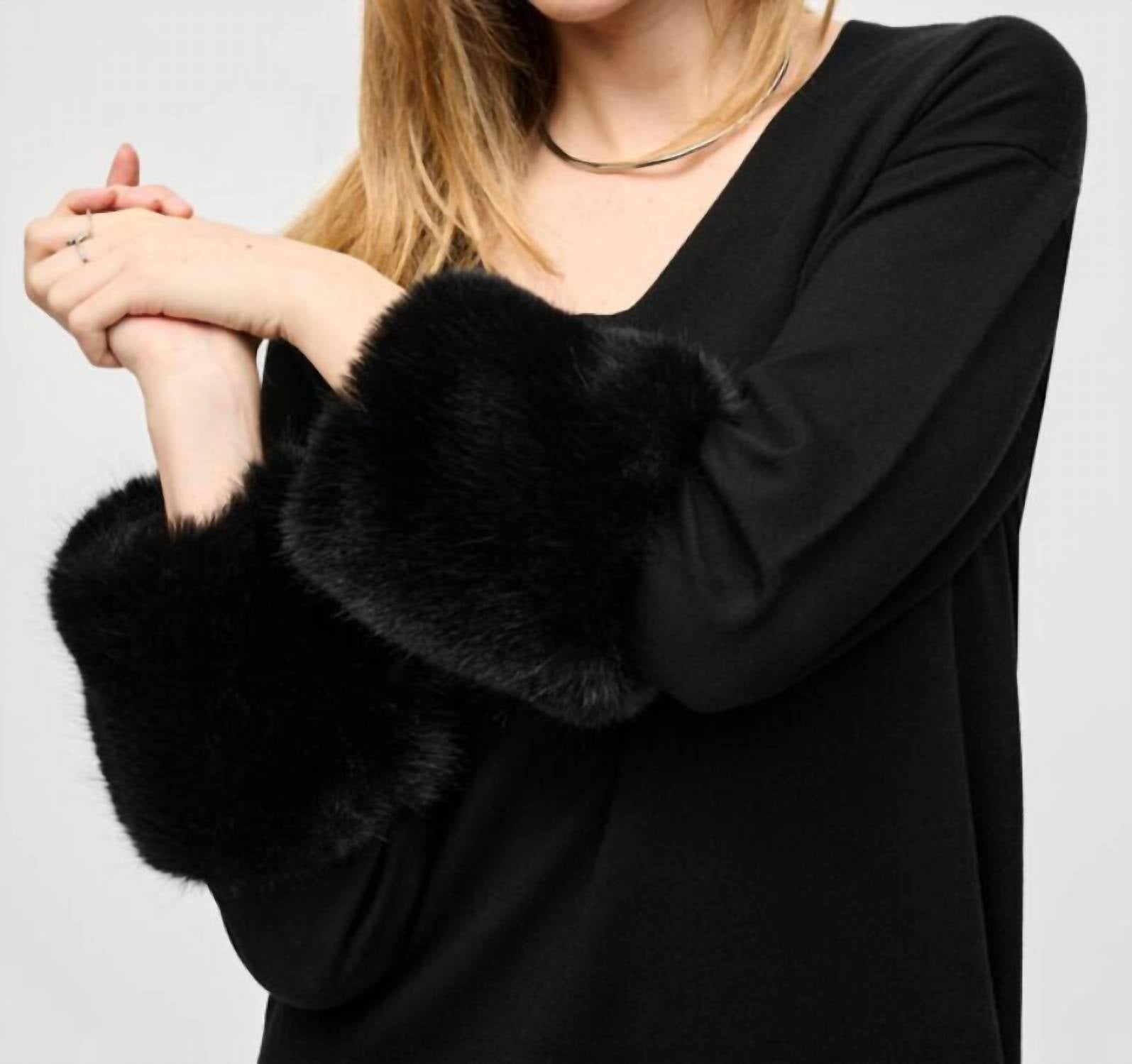 Joseph Ribkoff - Faux Fur Cuffs Tunic