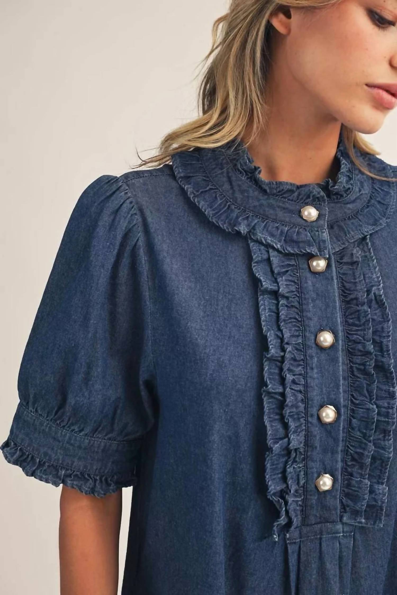 Jodifl - Ruffles And Denim Mini Dress
