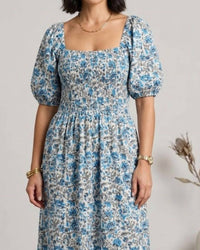 MARE SOLE AMORE Abaco Puff Sleeve Midi Dress in floral - women's dress - detail view