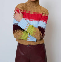 Central Park West Marley Ribbed Gradient Stripe T-neck Sweater in multi - women's sweater