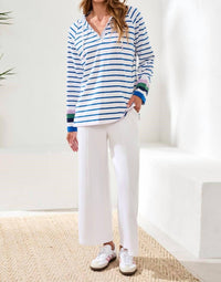 Tribal - Slub Knit Striped V Neck Long Sleeve Hoodie