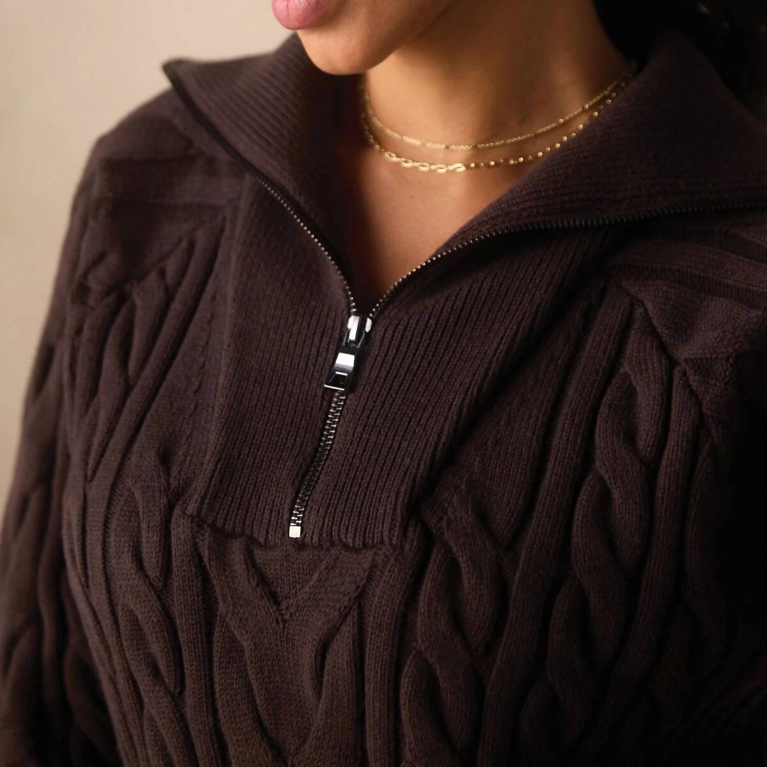 The Normal Brand Lola Everyday Quarter Zip Sweater in brown - women's sweater - view 4