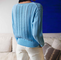 White + Warren - Recycled Cotton Open Cable V-Neck Sweater