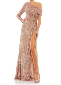 Mac Duggal - Asymmetrical Off Shoulder Ruched Slit Dress