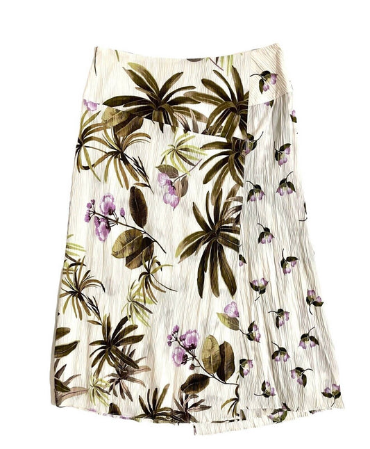 Vince - Women's Tropical Garden Flower Palm Trees Midi Skirt