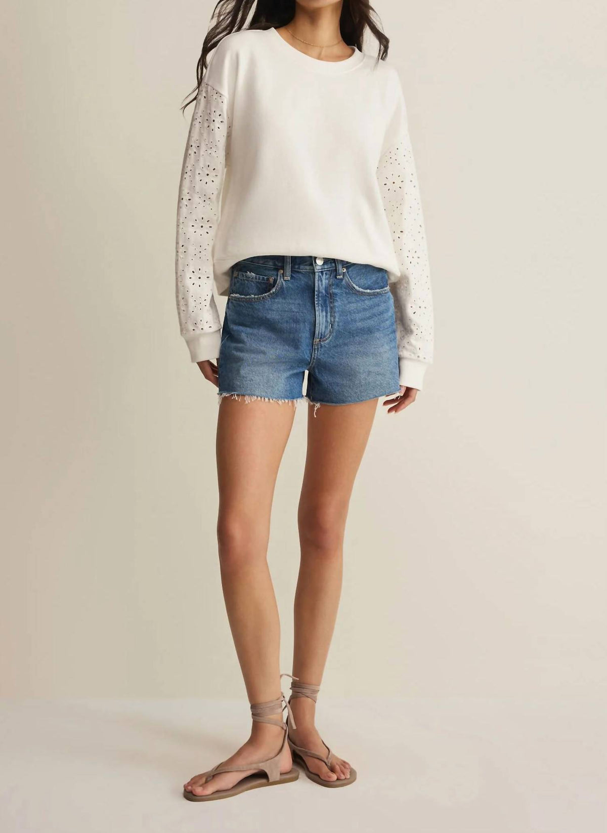 Z Supply - Mosaic Knit Eyelet Sleeve Sweatshirt