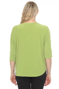 Joseph Ribkoff Boat Neck 3/4 Slit Sleeve Top in greenery - women's shirt - view 4
