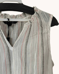 CHARLIE B Women's Ruffle Collar Sleeveless Blouse in stripes - women's blouse - detail view
