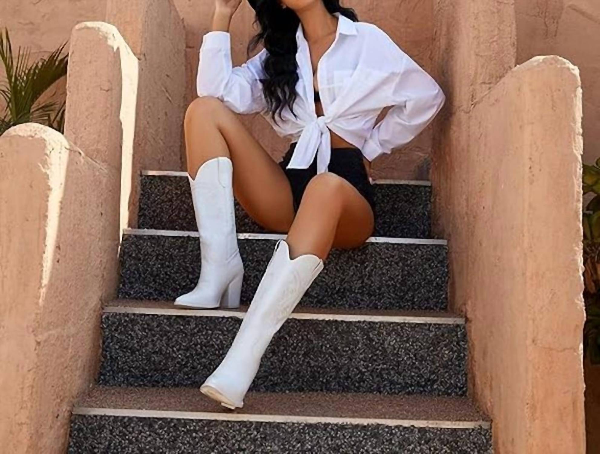 Isnom - Women's Faux Leather 4" Heel Knee High Western Boots