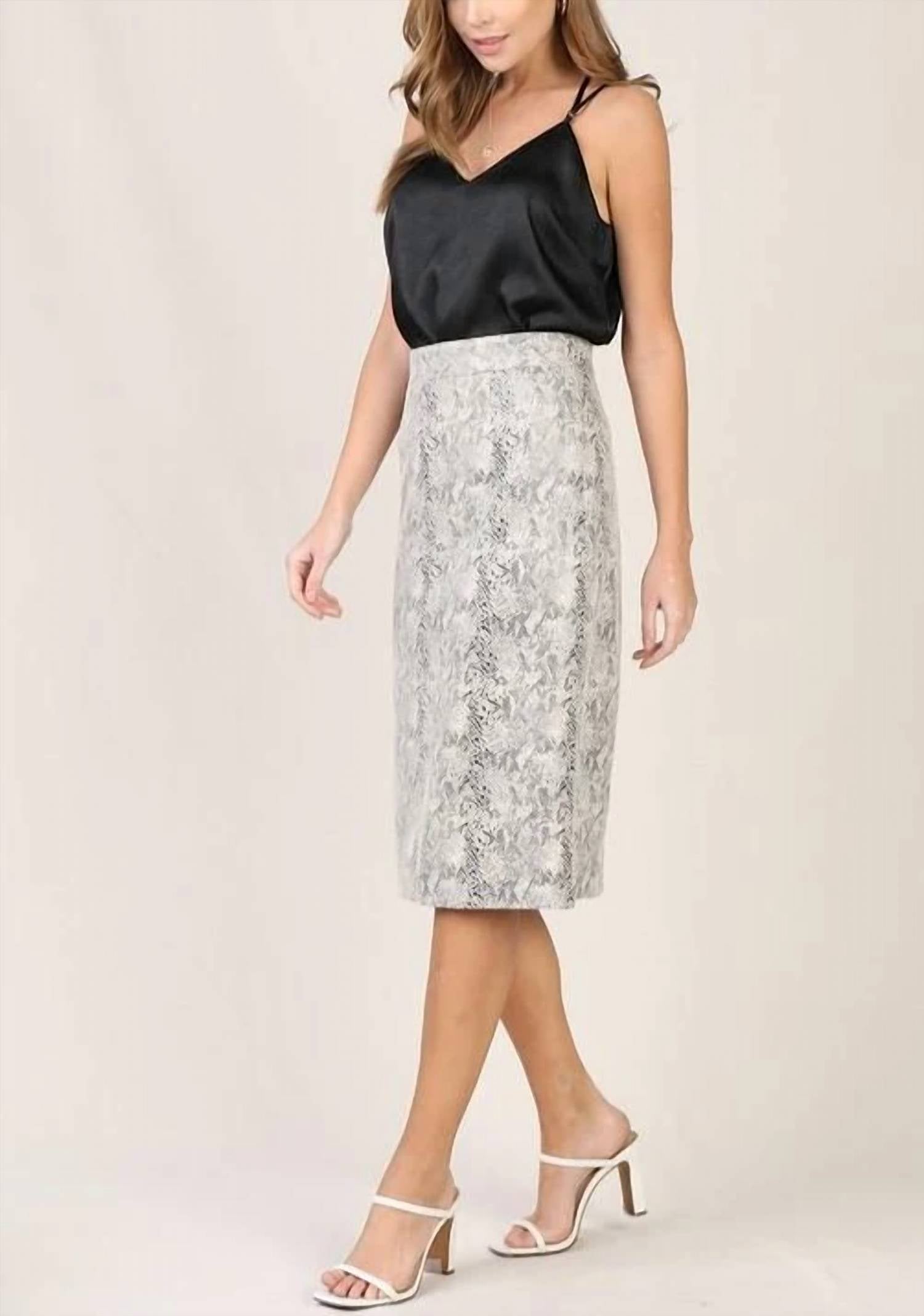 Skies Are Blue - Faux Leather Reptile Print Midi Skirt