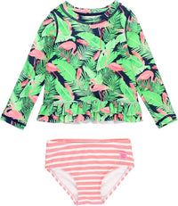 Rufflebutts - Girls Ruffle Hem Rash Guard 2 Piece Swimsuit