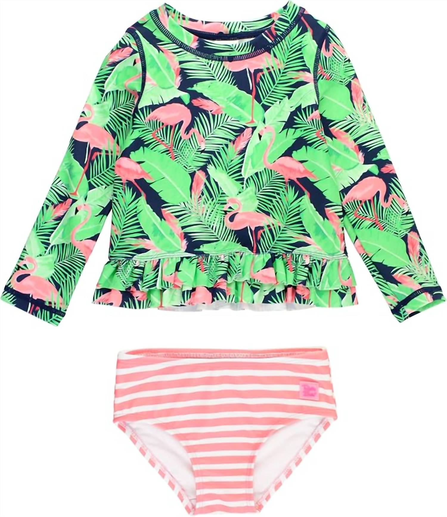 Rufflebutts - Girls Ruffle Hem Rash Guard 2 Piece Swimsuit