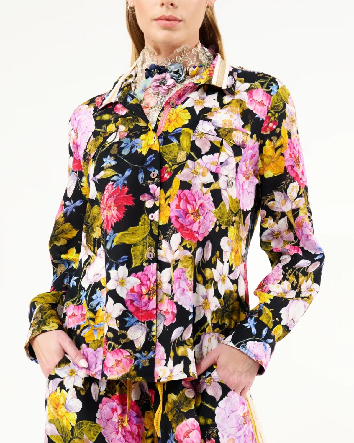 Aratta Flower Bomb Button-down Shirt in night floral - women's shirt