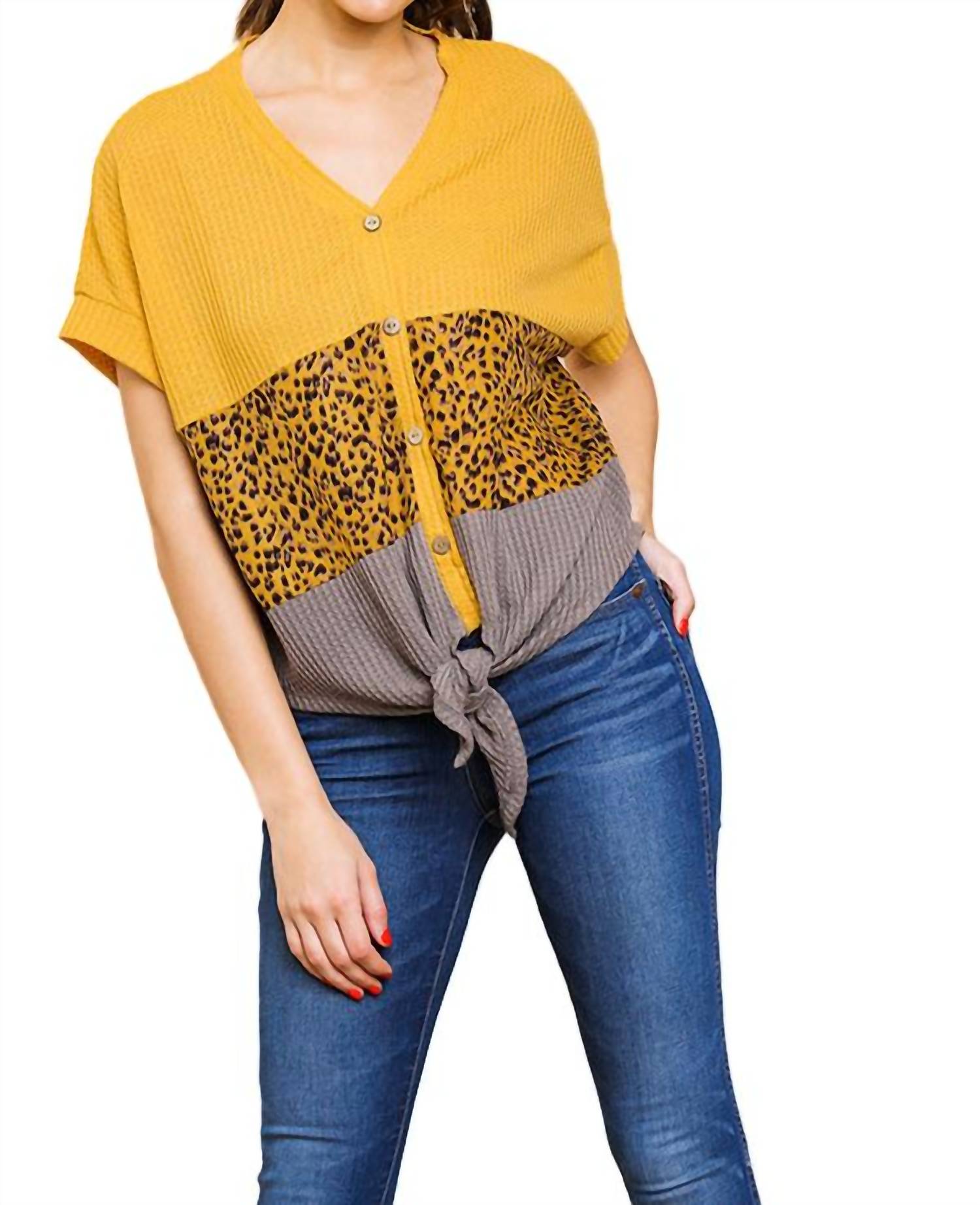 Umgee - Colorblock Waffle Top