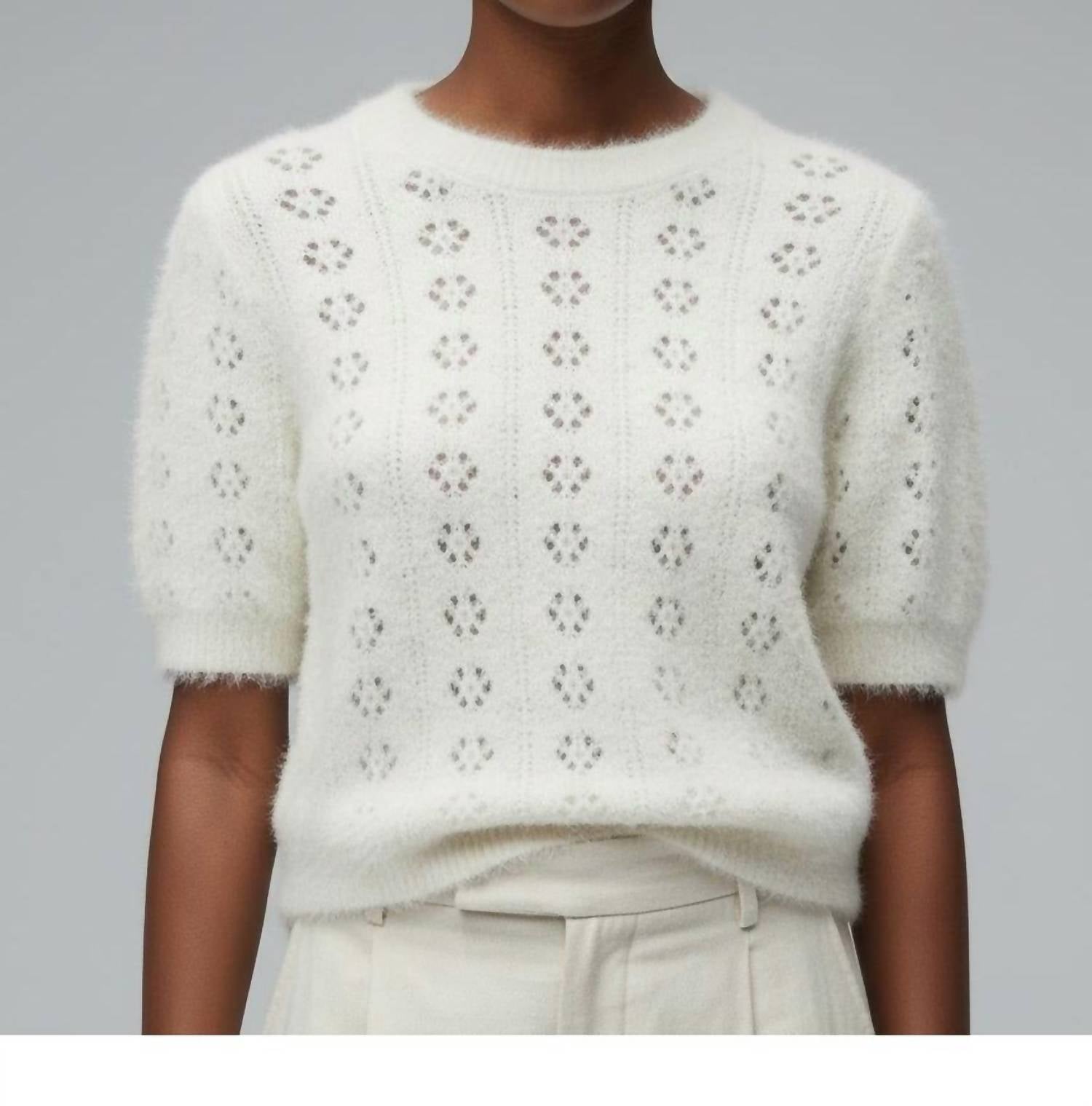 DÔEN Monica Short Sleeve Sweater in swan - women's sweater - alternate view
