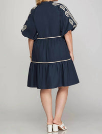 She + Sky - Bissete Embroidered Tiered Midi Dress - Plus