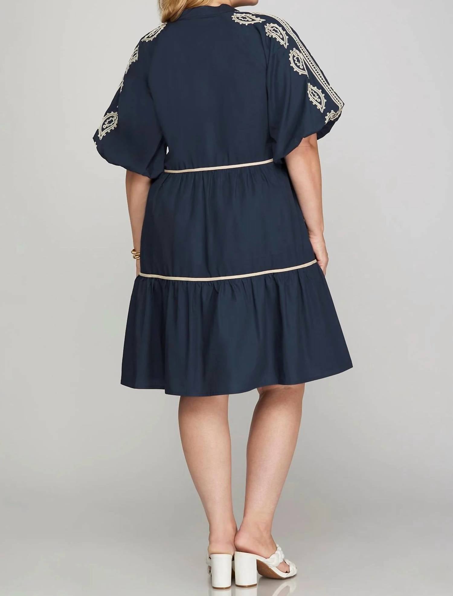 She + Sky - Bissete Embroidered Tiered Midi Dress - Plus
