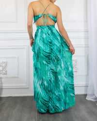 Surelymine - Pleated Cut Out Chiffon Maxi Dress